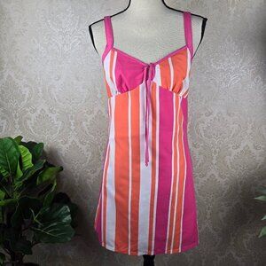 Size Medium Reversible Summer Dress Pink White Orange Stripes/Pink White Floral
